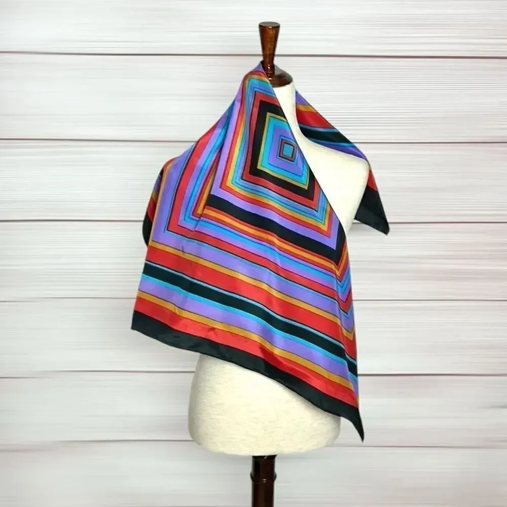 Baar & Beards Silk Square Scarf Colorful Striped Hand Rolled 30x30”